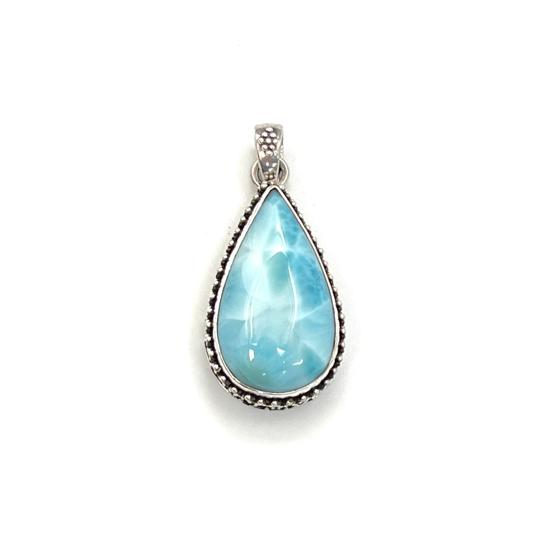 Sterling Silver Beaded Larimar Teardrop Pendants