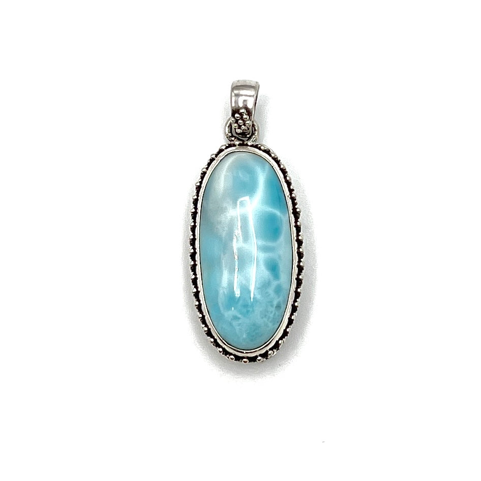 Sterling Silver Beaded Larimar Freeform Pendants