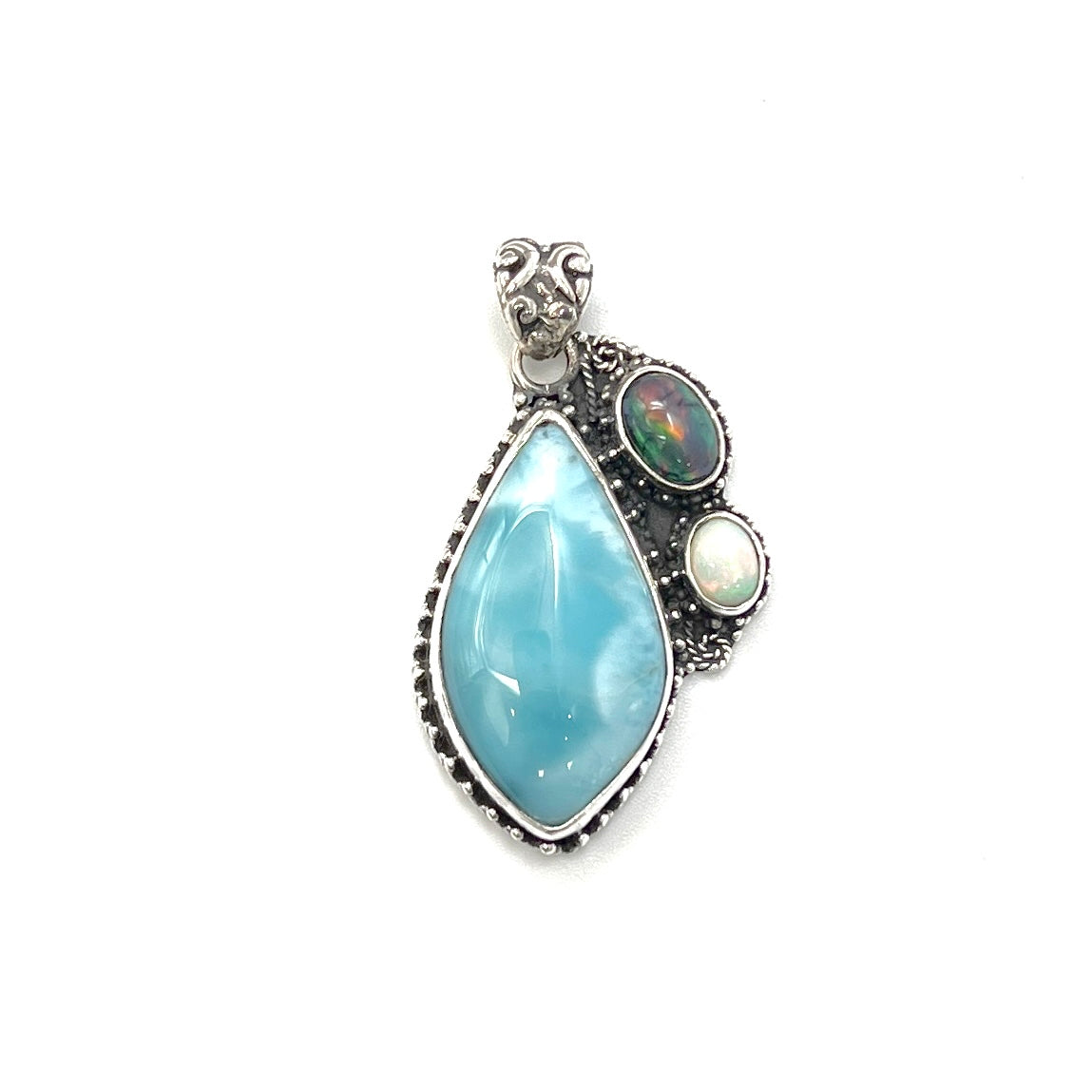 Sterling Silver Larimar & Opal Pendants