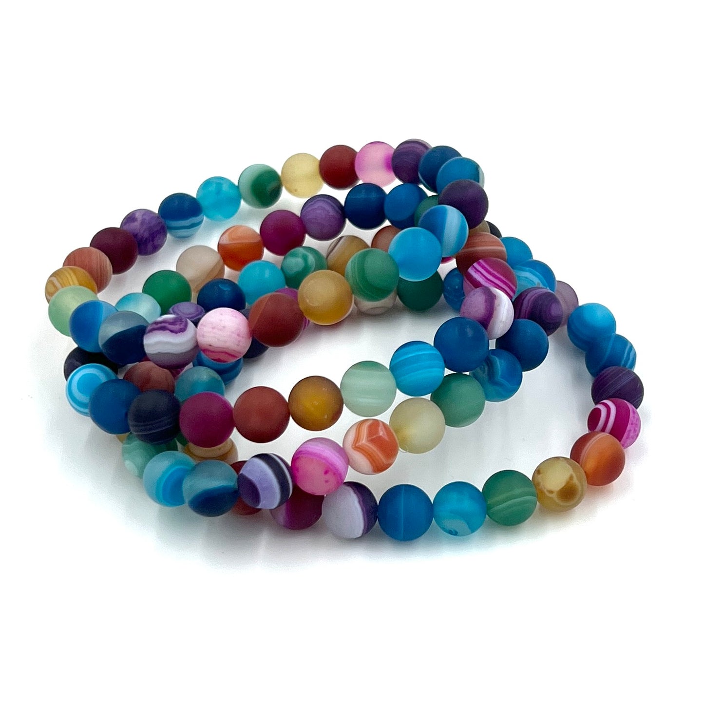 Matte Chakra Dyed Agate Beaded Stretchy Bracelet