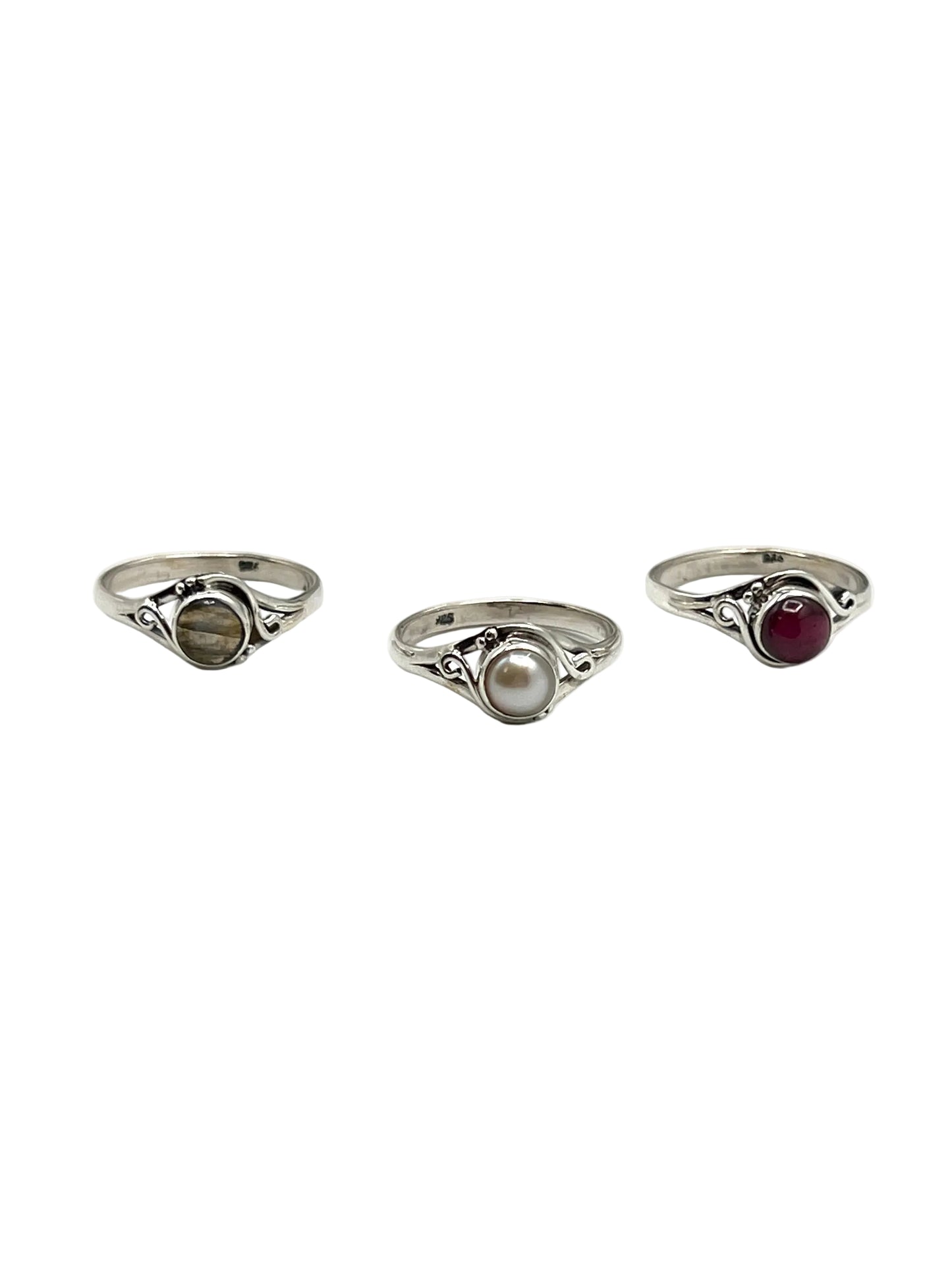 Round Gemstone Swirl Rings