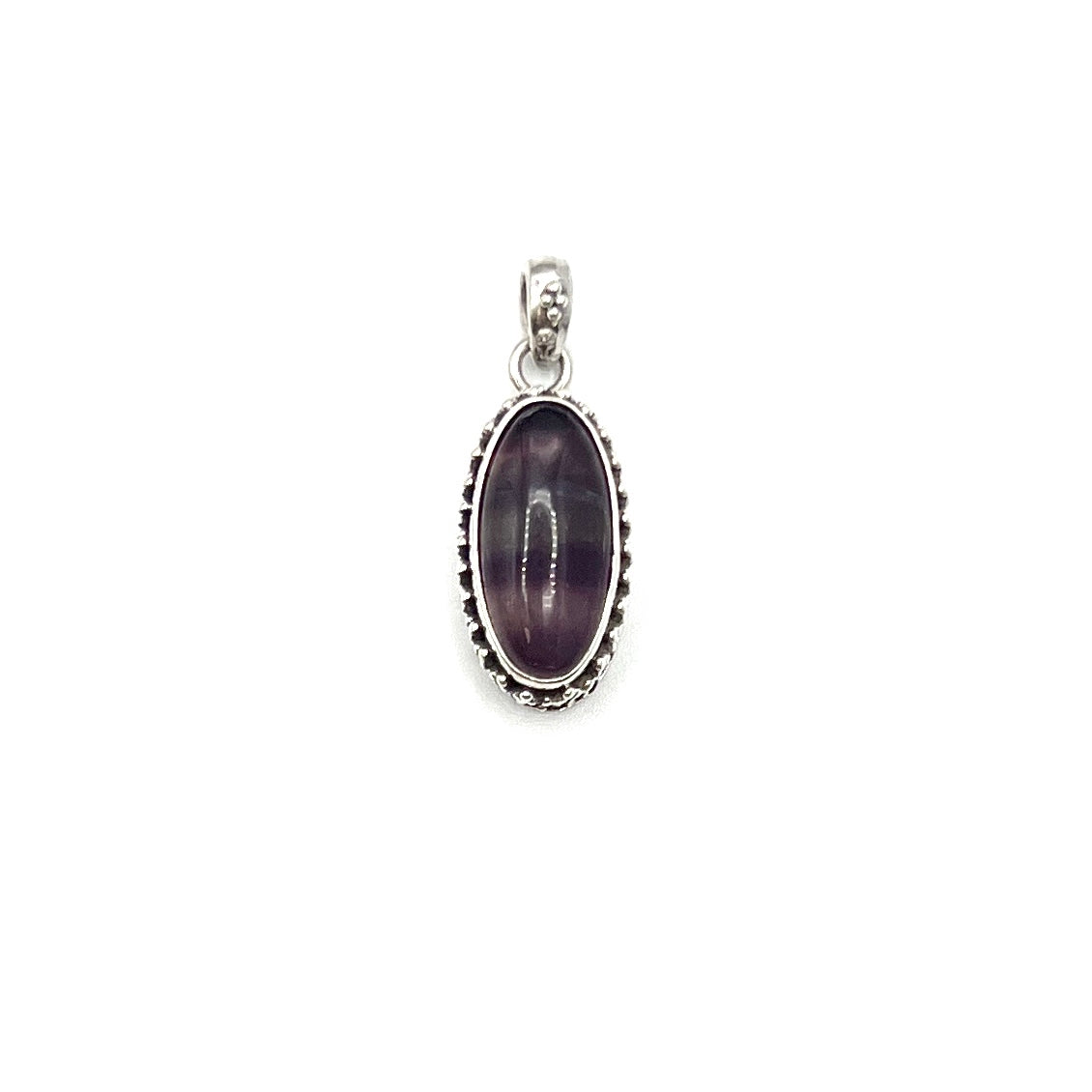 Sterling Silver Beaded Fluorite Oval Pendants