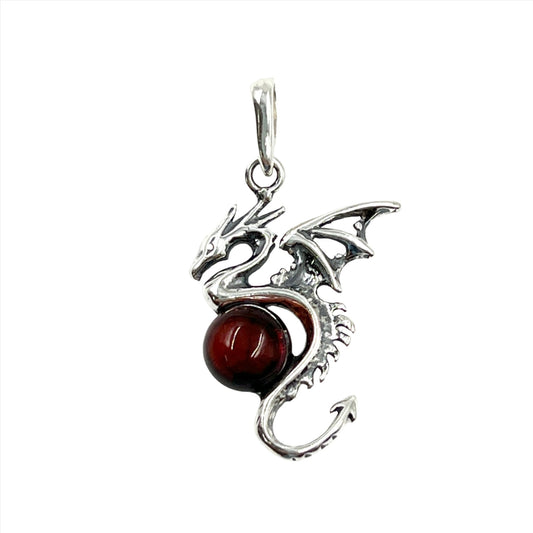 Sterling Silver Amber Dragon Pendants