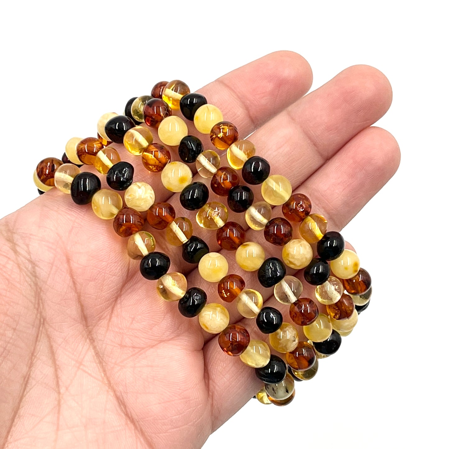 Multi Polished Amber Stretchy Bracelet