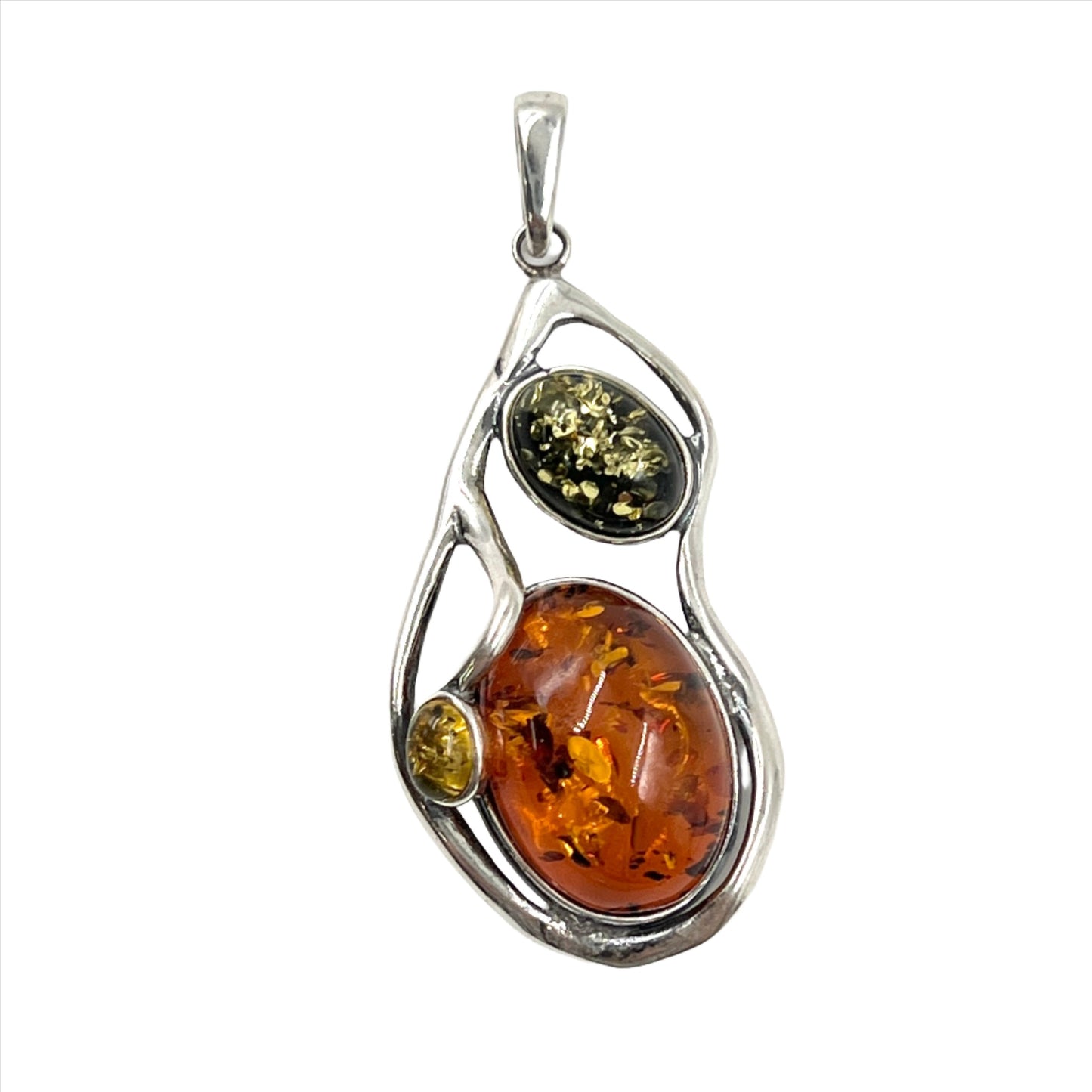 Sterling Silver Multi Amber Framed Pendants