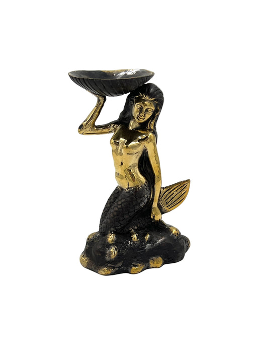 Oxidized Bronze Mermaid Holding Shell