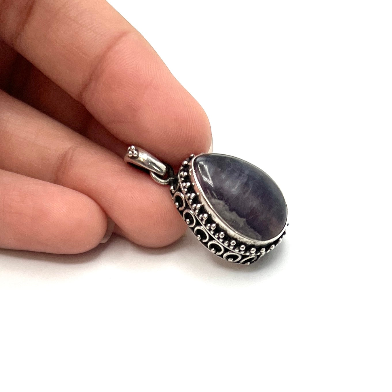 Sterling Silver Beaded Fluorite Teardrop Pendants