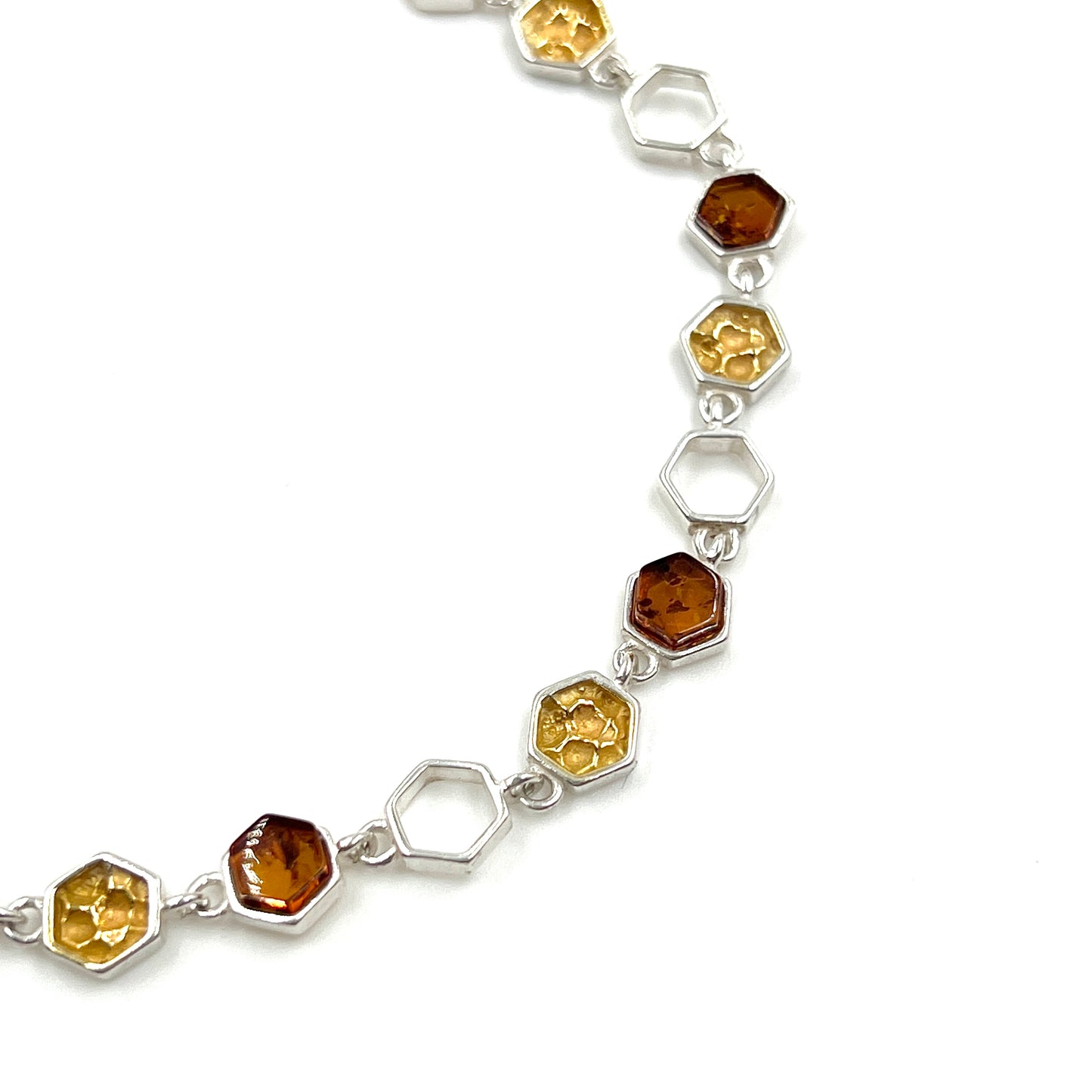 Sterling Silver Amber Honey Comb Bracelet