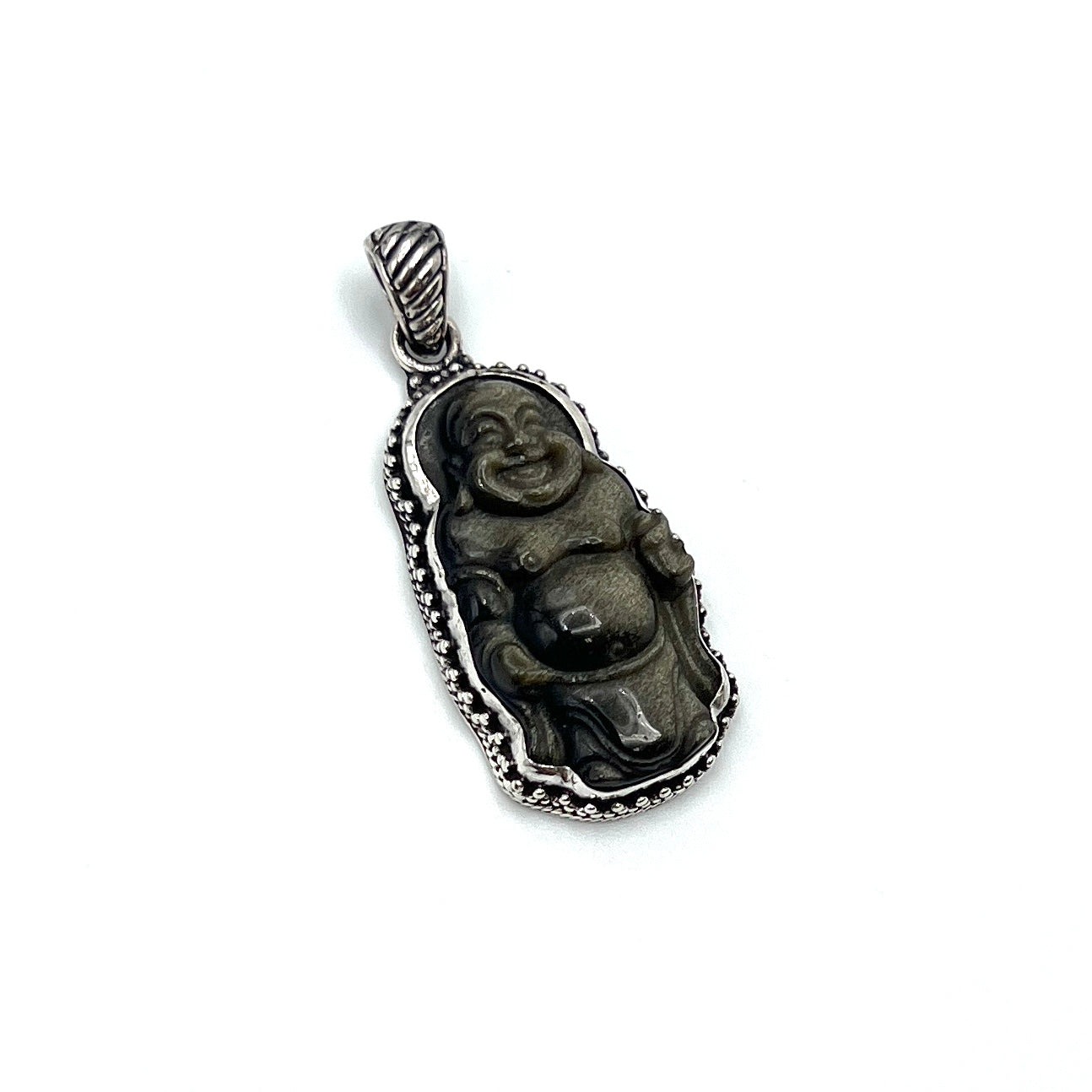 Gold Sheen Obsidian Laughing Buddha Pendant