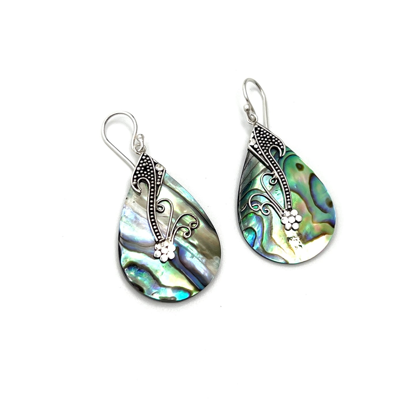 Sterling Silver Teardrop Filigree Abalone Earrings