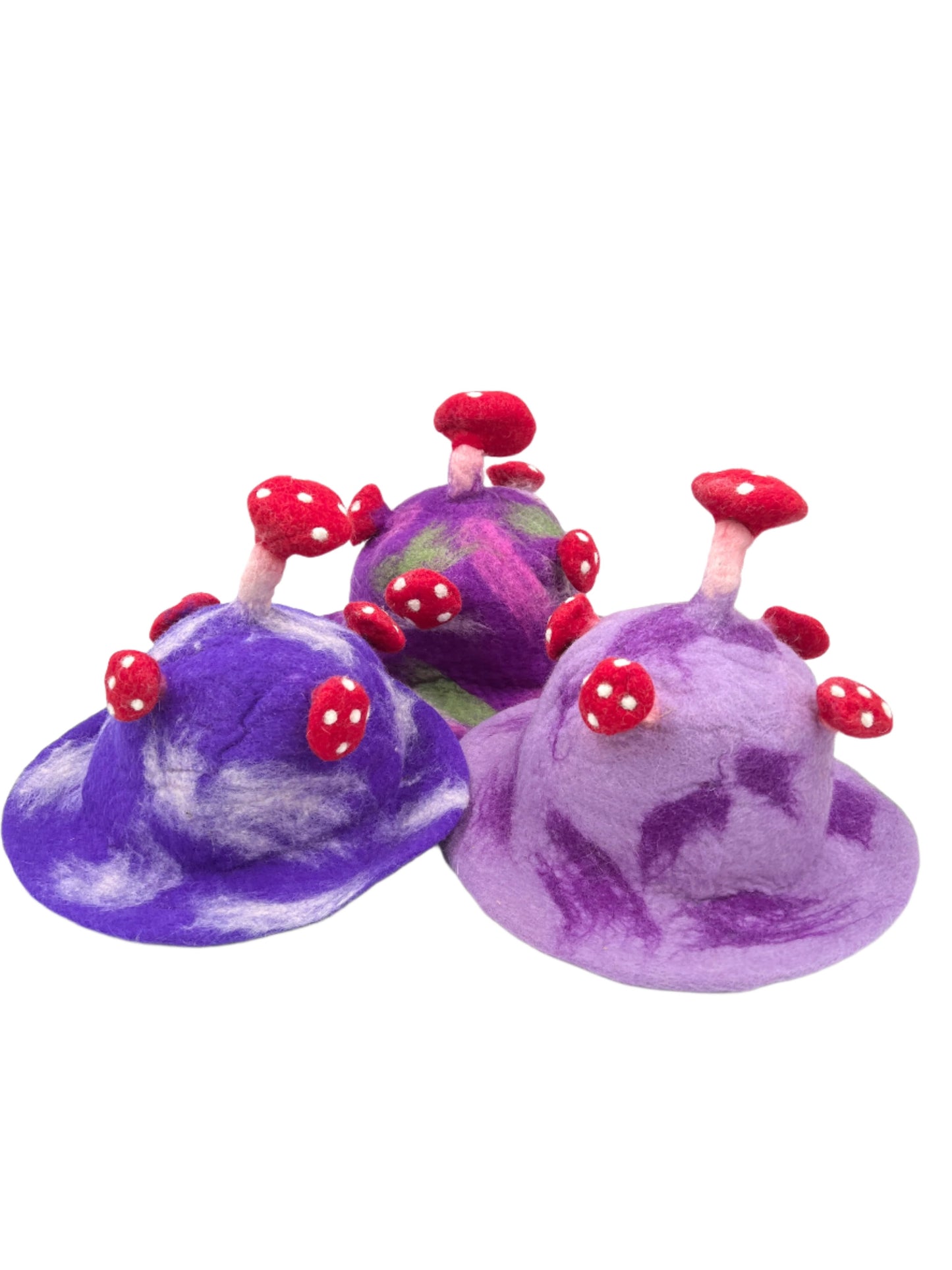 Hand felted Mushroom Wool Hats | Purples