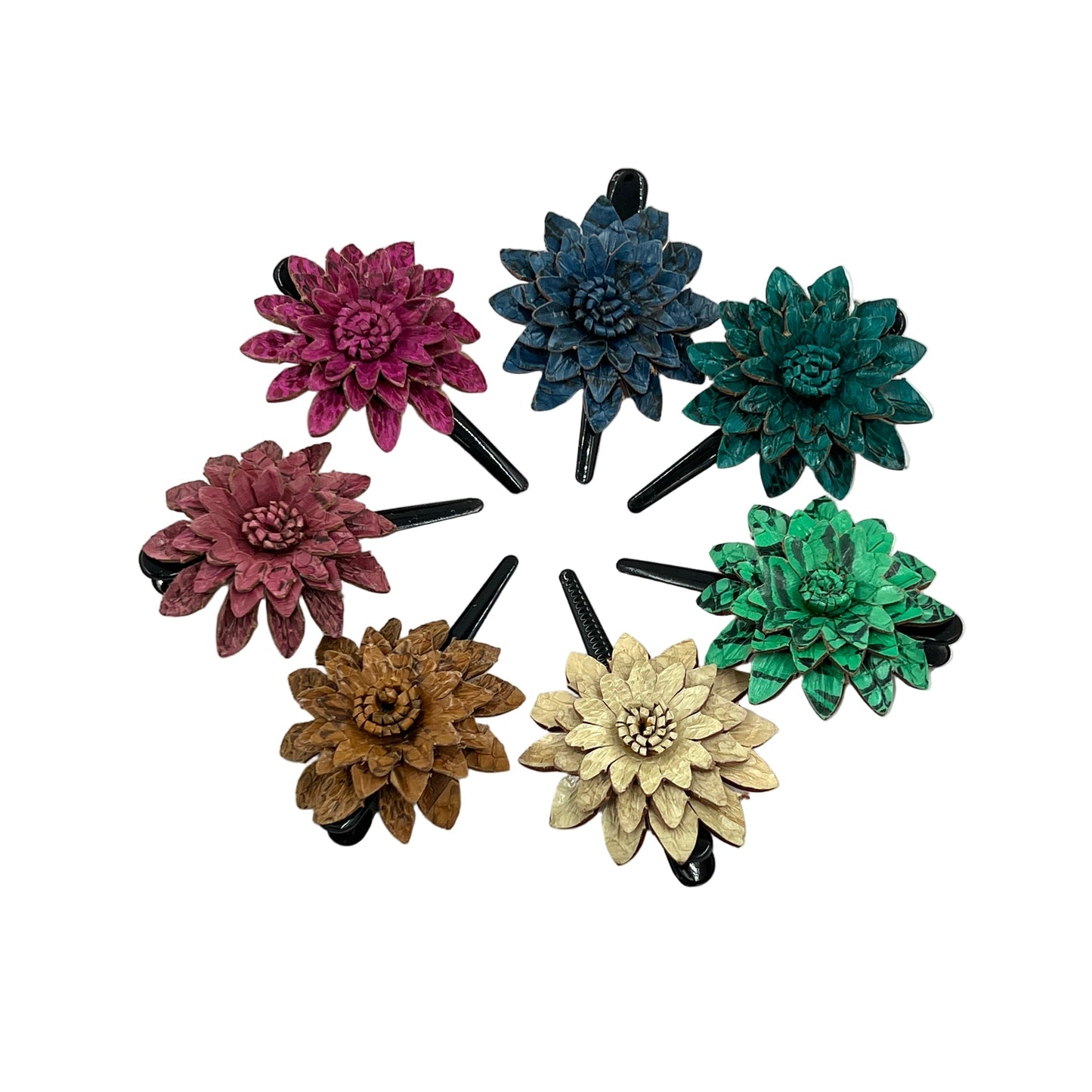 Large Leather Flower Hair Clips