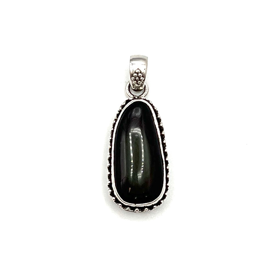 Sterling Silver Beaded Rainbow Obsidian Pendants