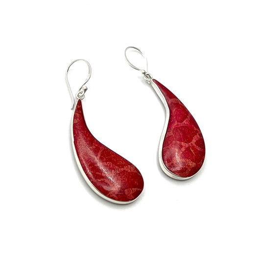 Sterling Silver Red Coral & Mother of Pearl Earrings