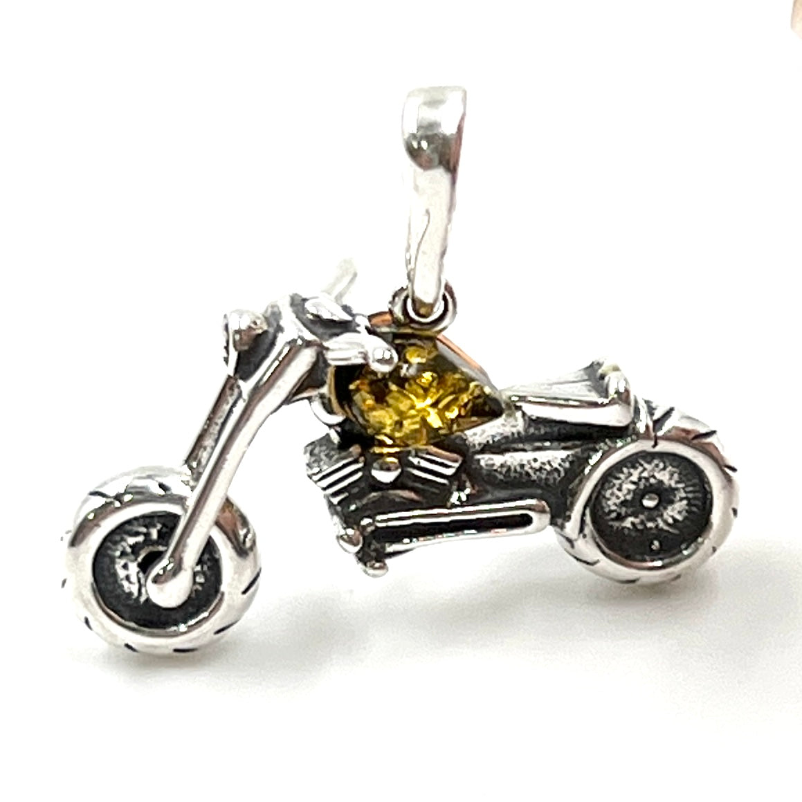 Sterling Silver Amber Motorcycle Pendants