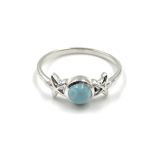 Sterling Silver Larimar Double Starfish Ring
