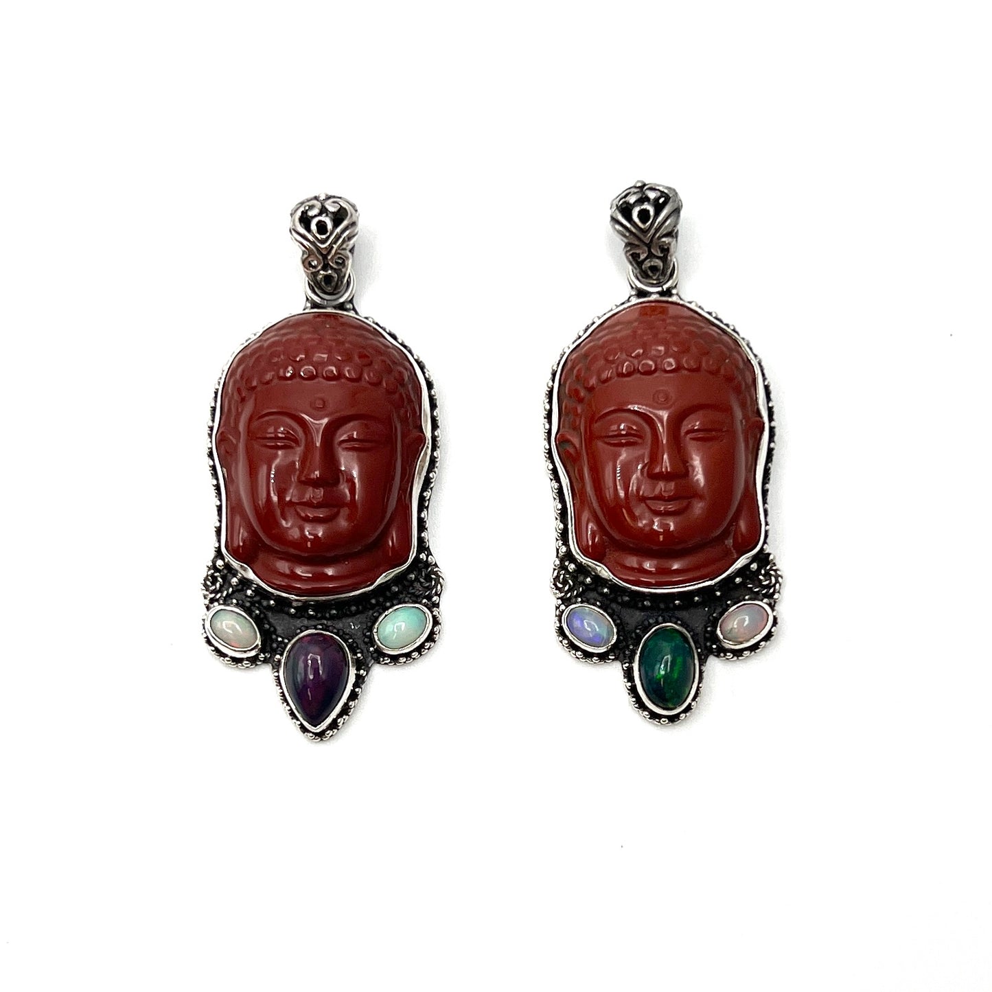 Red Jasper & Opal Buddha Head Pendants