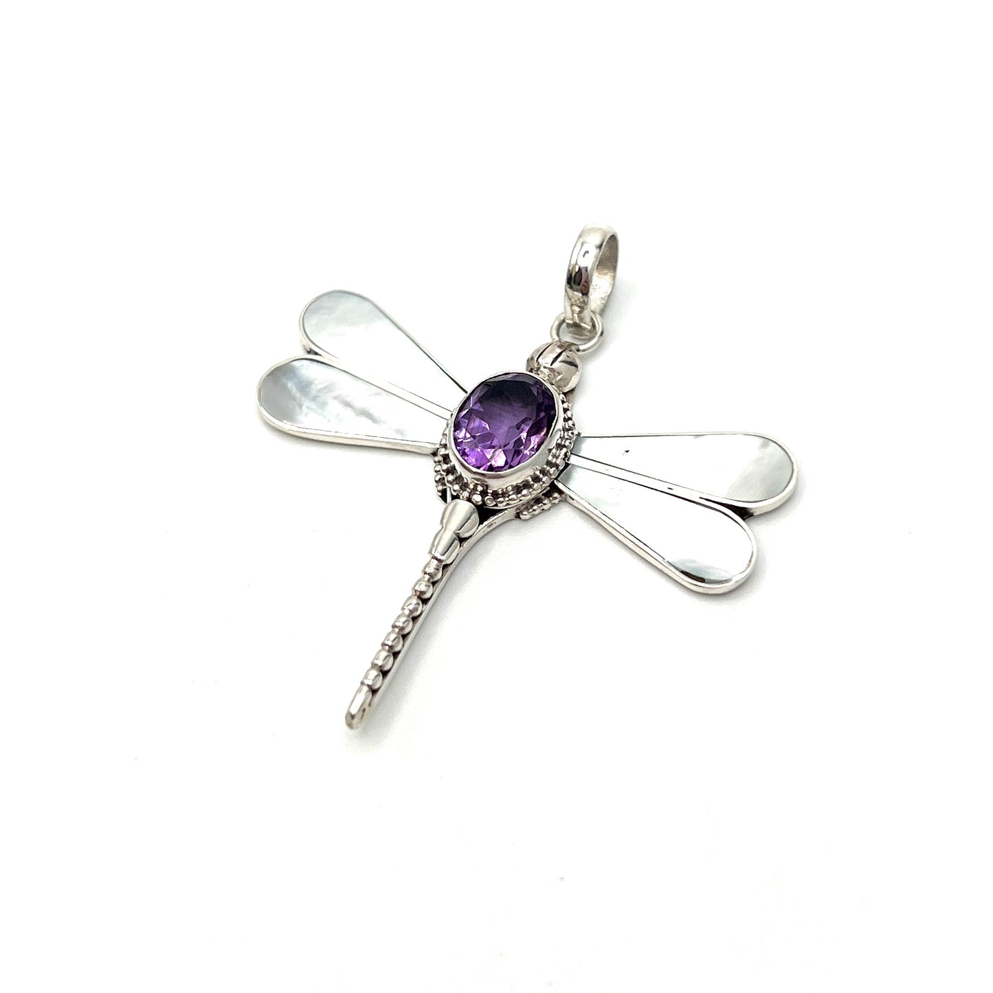 Sterling Silver Mother of Pearl Dragonfly Pendant