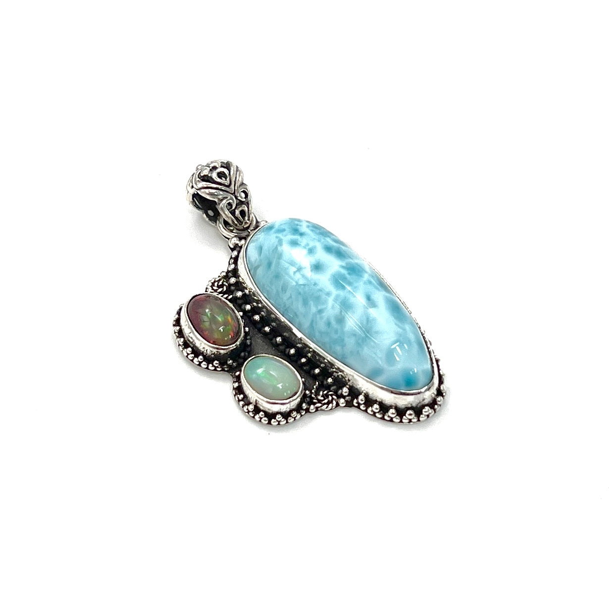 Sterling Silver Larimar & Opal Pendants