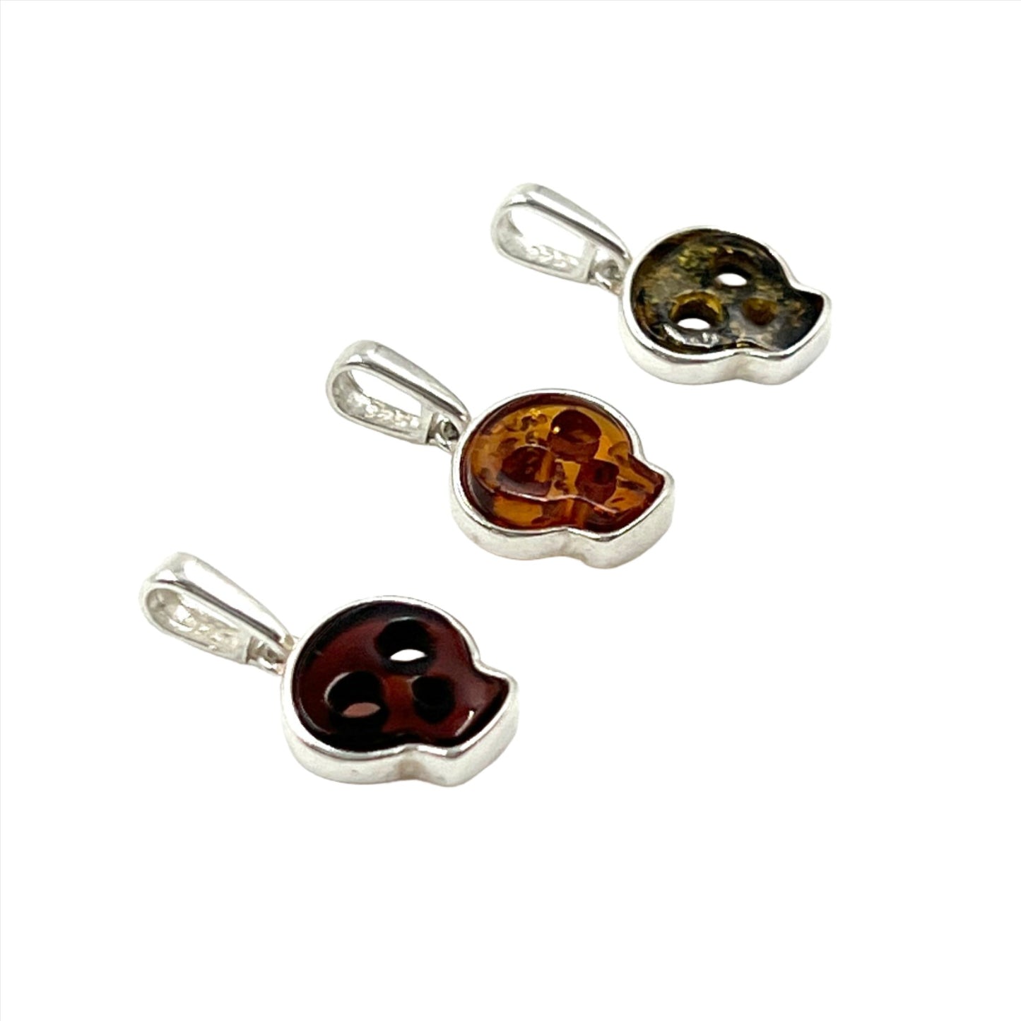 Sterling Silver Amber Skull Pendants