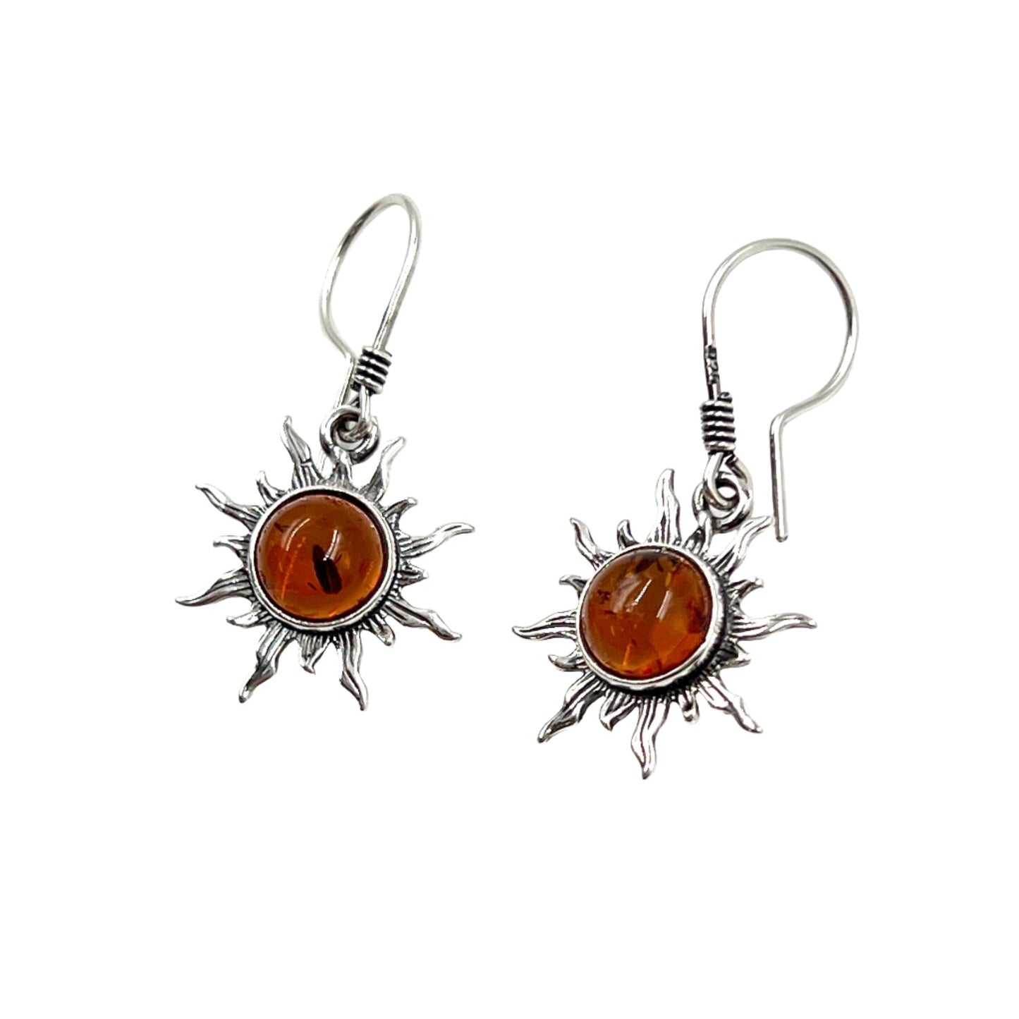 Sterling Silver Amber Sun Earrings