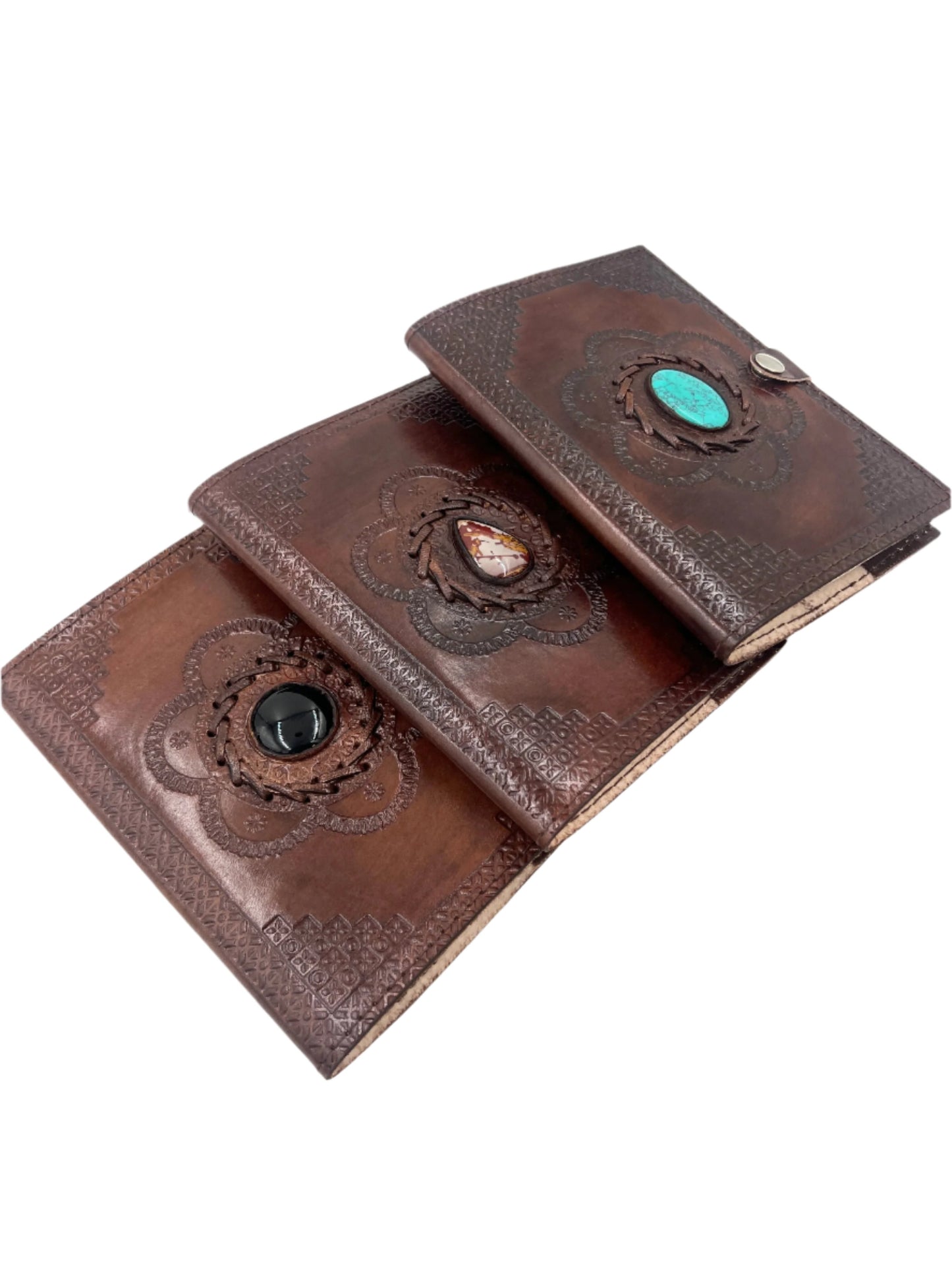 Camel Leather Gemstone Journal | Flower | 7" x 5" x 1/2"