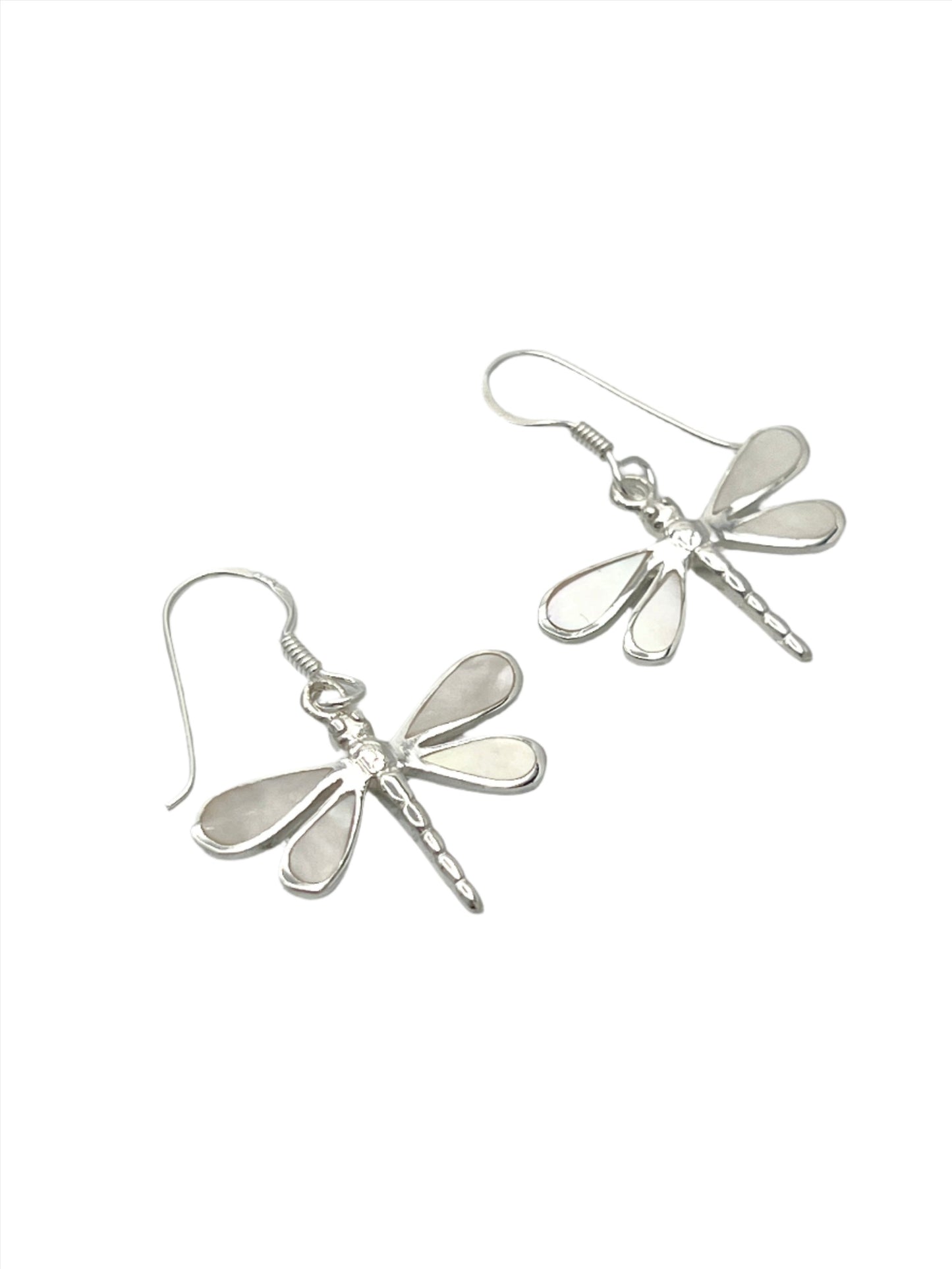 Sterling Silver Shell Dragonfly Earrings