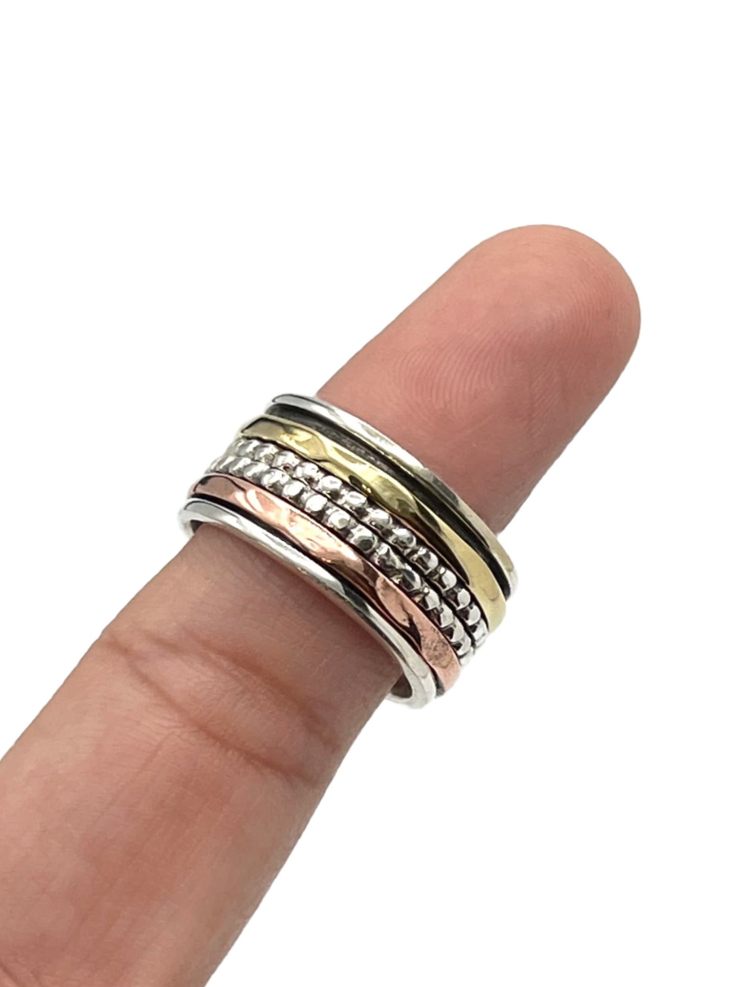 Sterling Silver Multi Metal Center Beaded Spinner Ring
