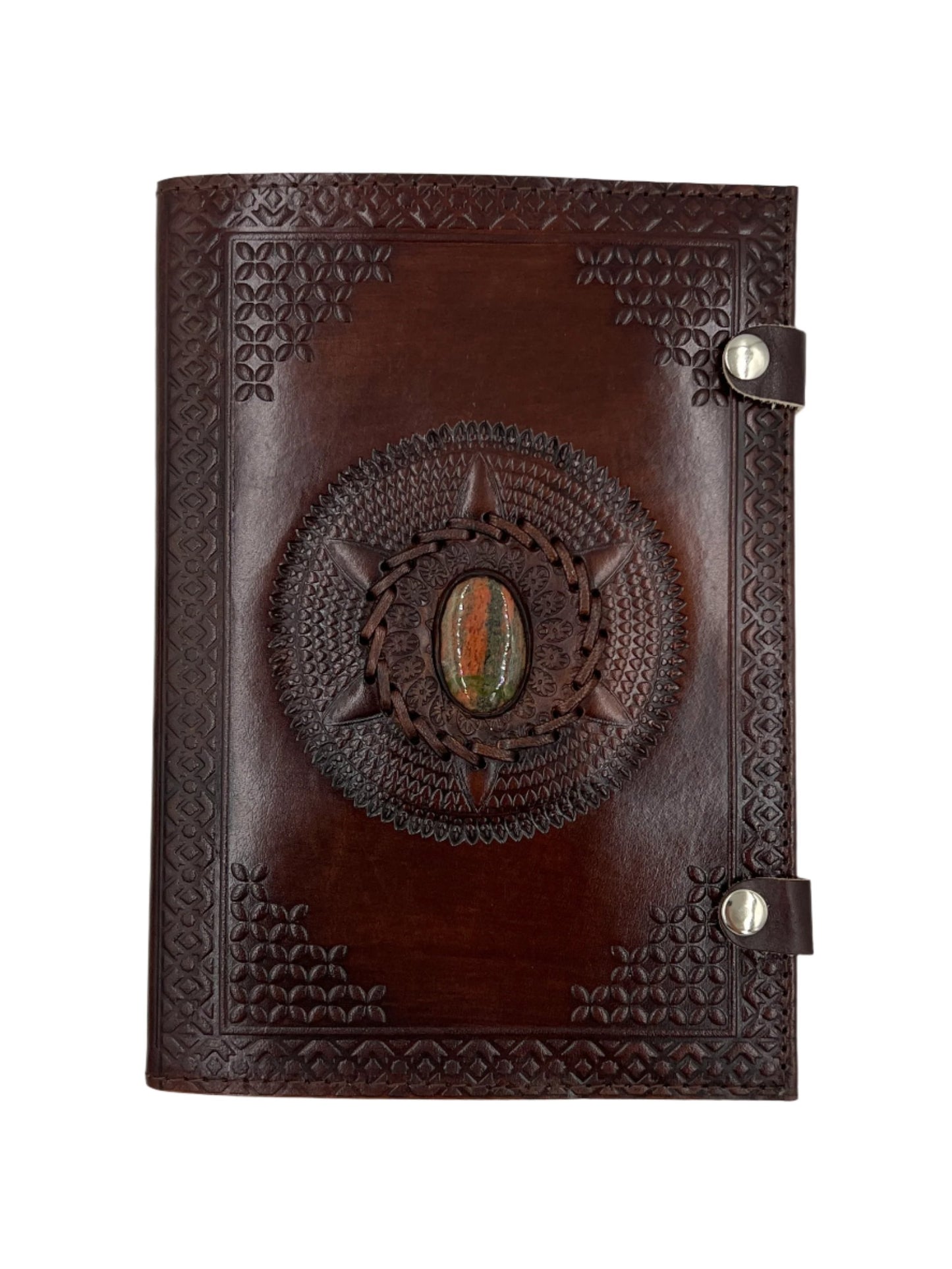 Camel Leather Gemstone Journal | Spiked Mandala | 10" x 7" x 1/2"