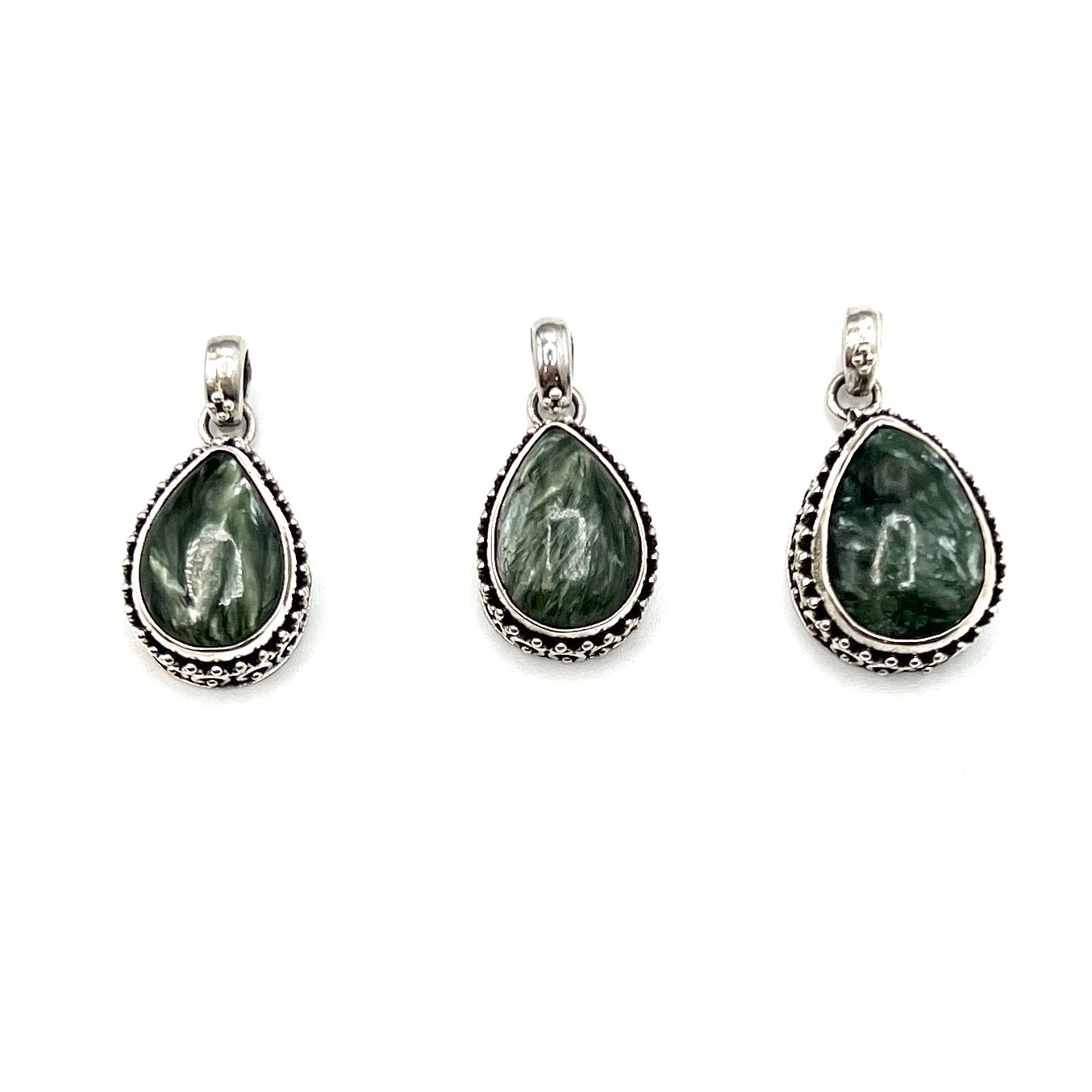 Sterling Silver Beaded Seraphinite Teardrop Pendants