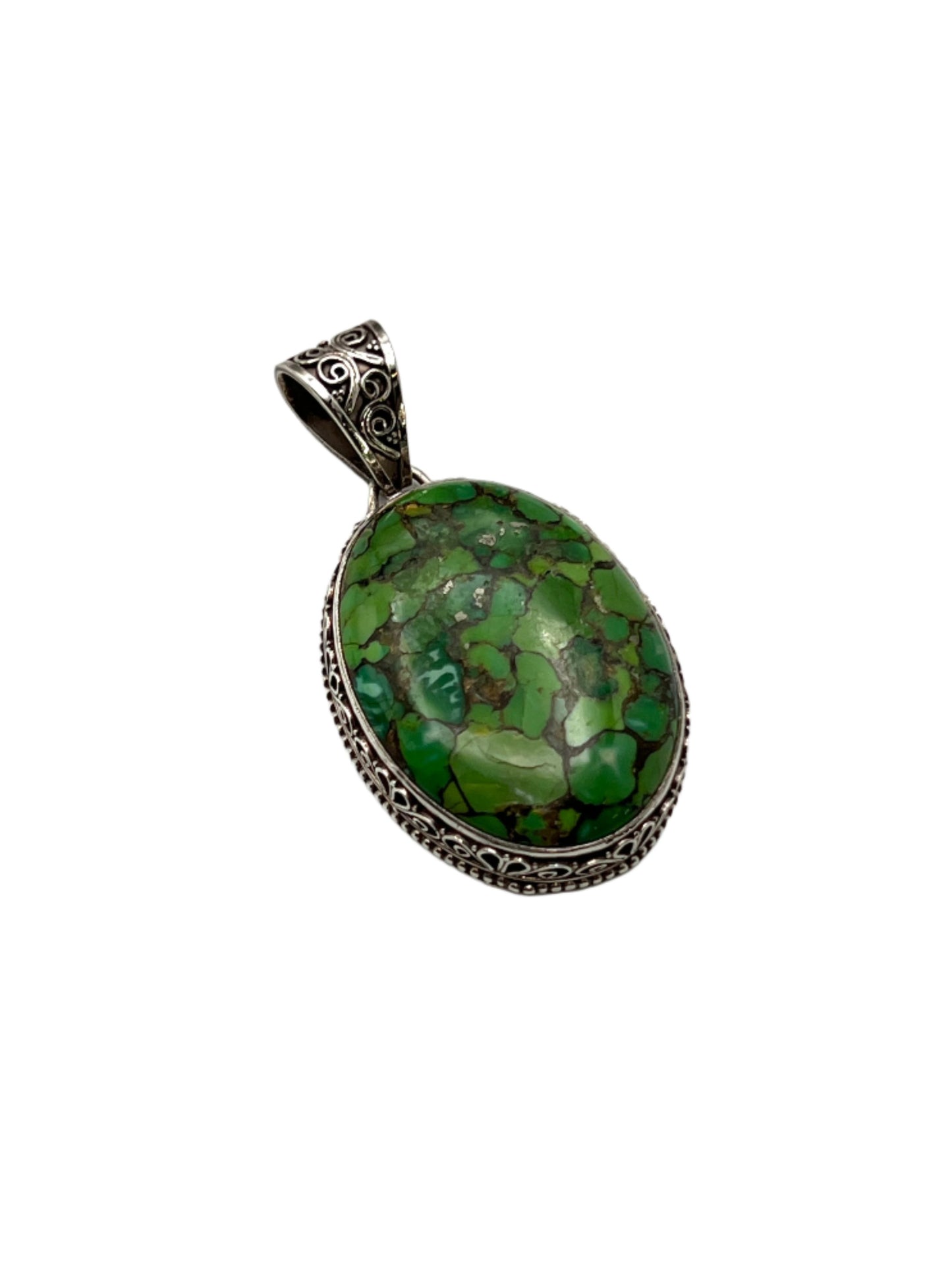 Sterling Silver Filigree Large Green Turquoise Pendants