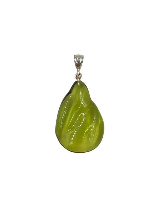 Silver Green Amber Freeform Pendants
