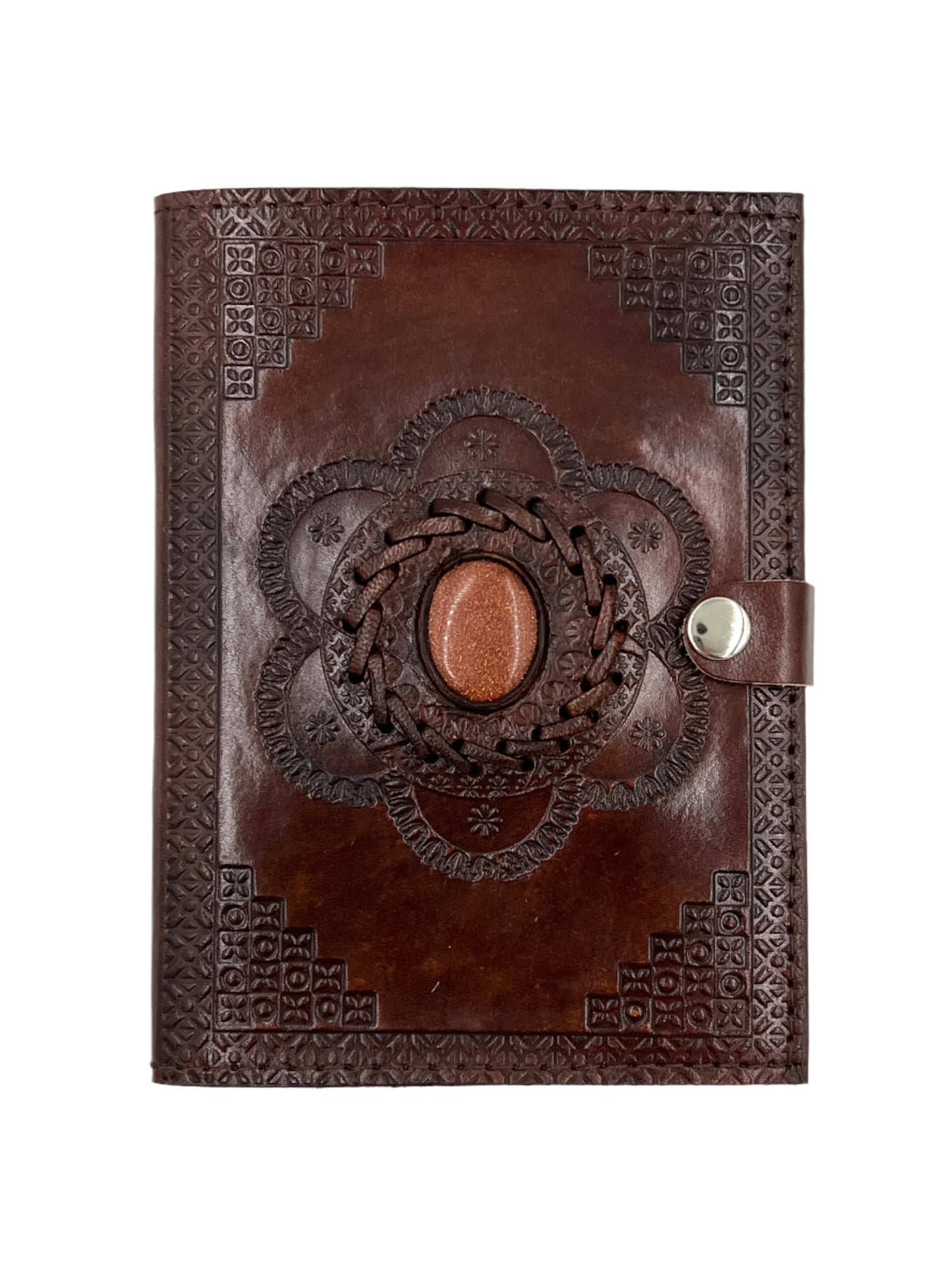 Camel Leather Gemstone Journal | Flower | 7" x 5" x 1/2"