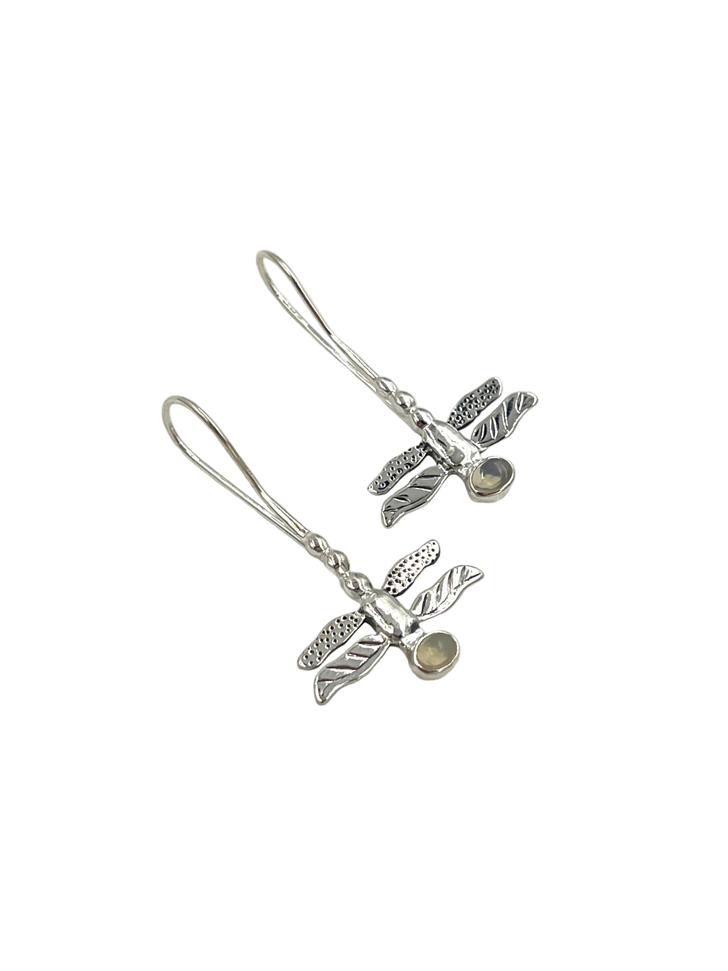 Silver Gemstone Dragonfly Earrings