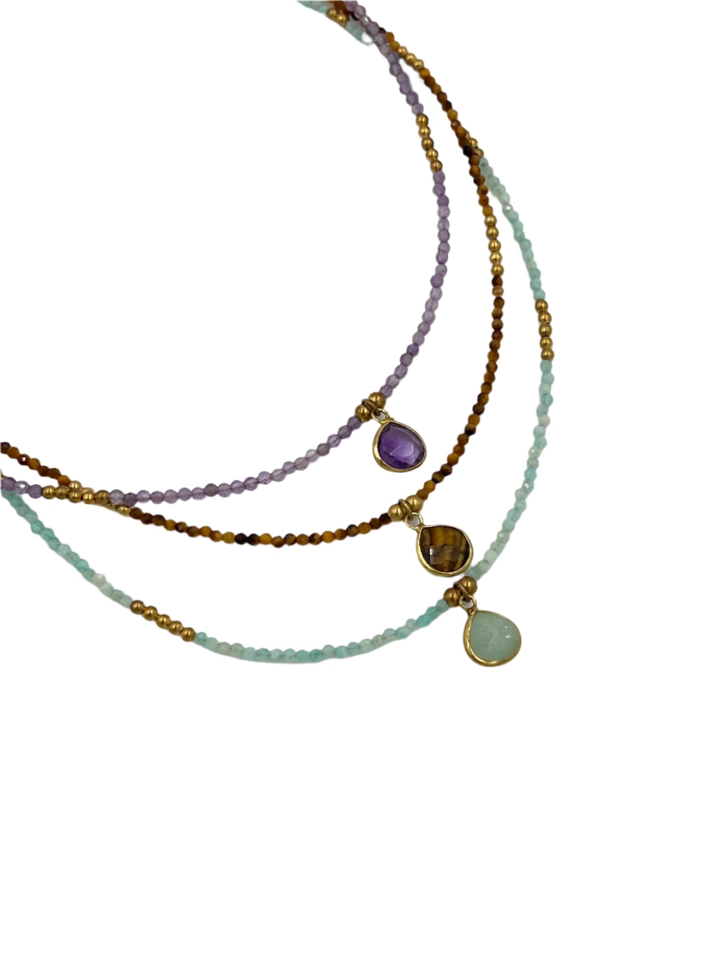 Small Teardrop Gemstone Brass Necklace