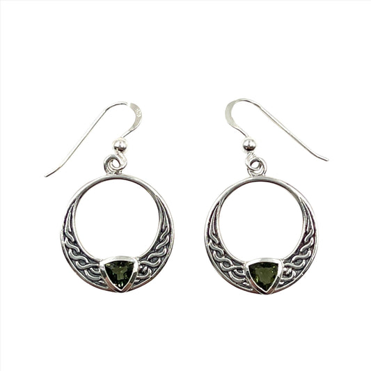 Sterling Silver Moldavite Celtic Circle Earrings