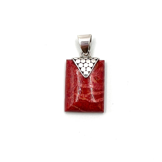 Sterling Silver Red Coral Rectangle Pendant