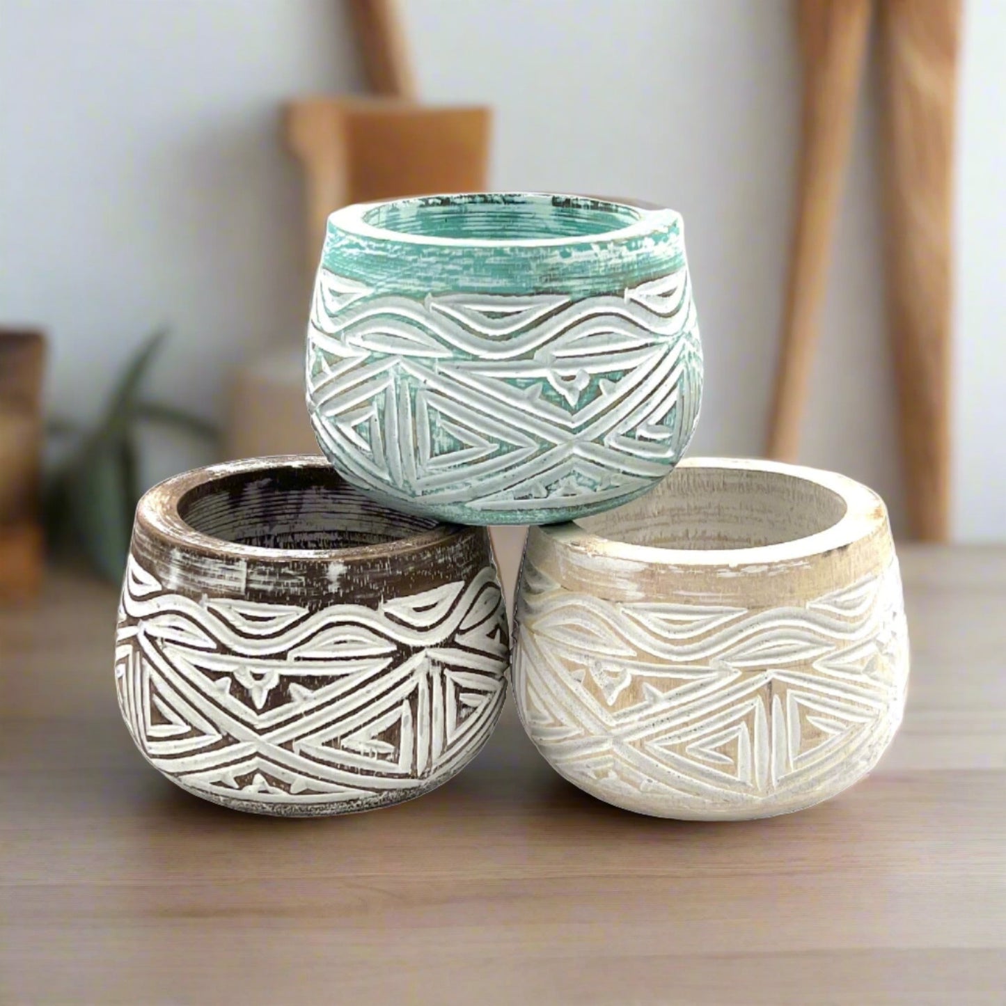 Carved Geometric Pot