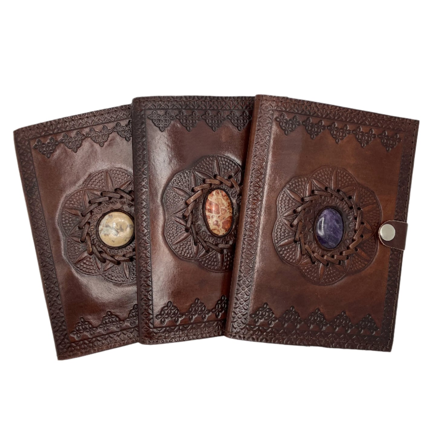 Camel Leather Gemstone Journal | Spiked Lotus | 7" x 5" x 1/2"