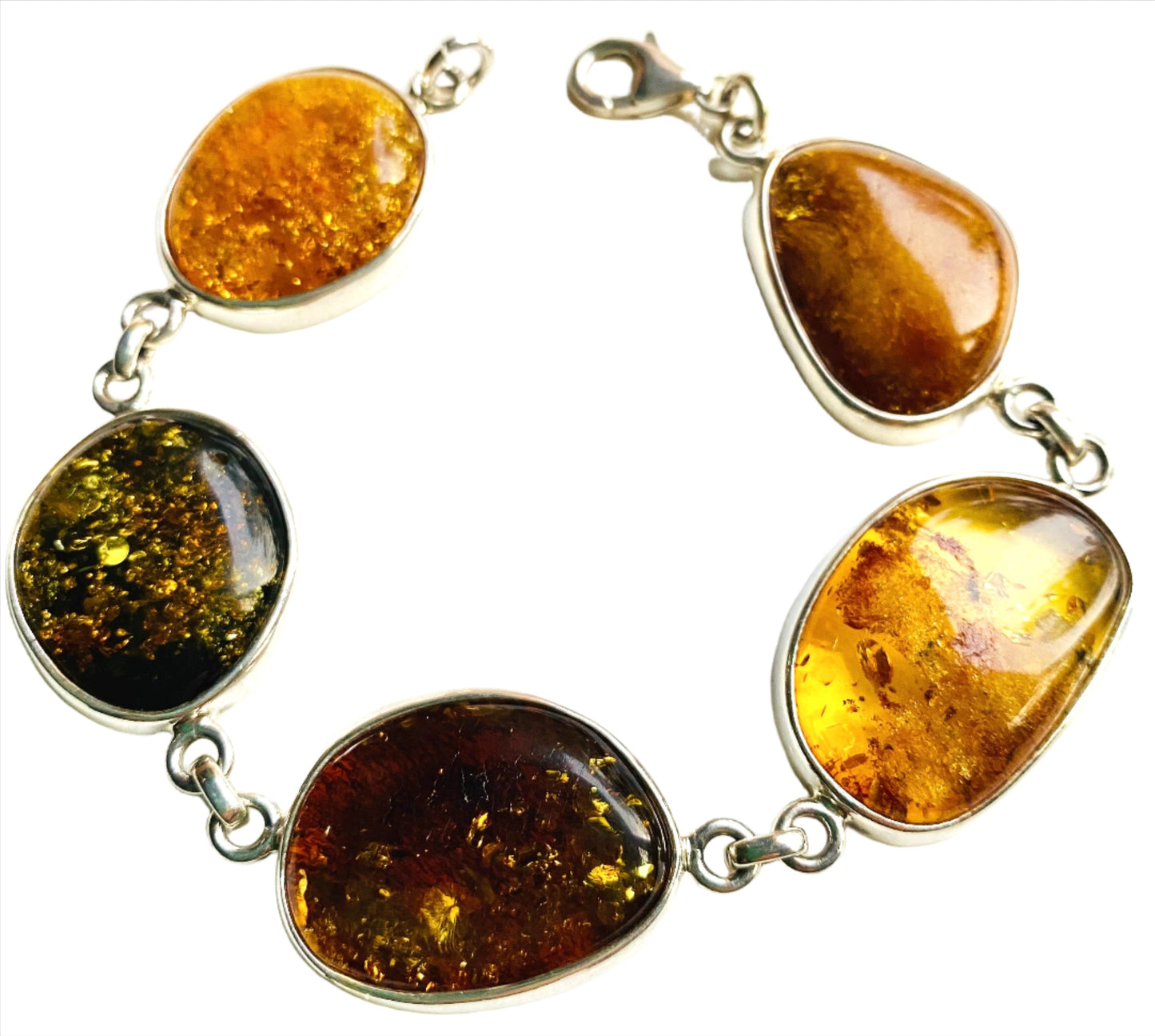 Sterling Silver Multi Color Amber Bracelets