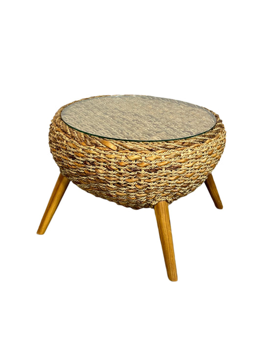 Seagrass & Banana Leaf Weaved Glass Table