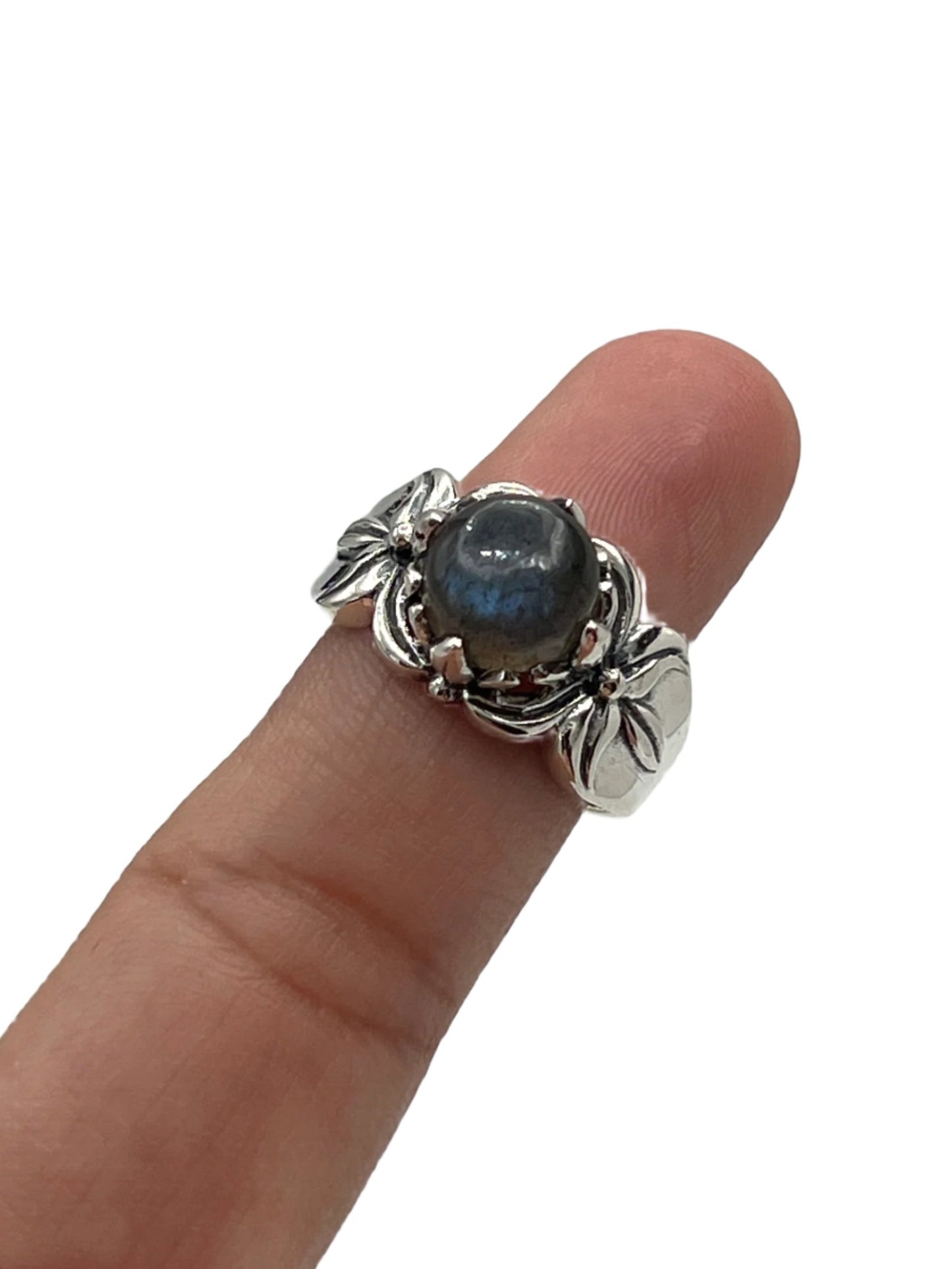 Sterling Silver Labradorite Flower Framed Ring