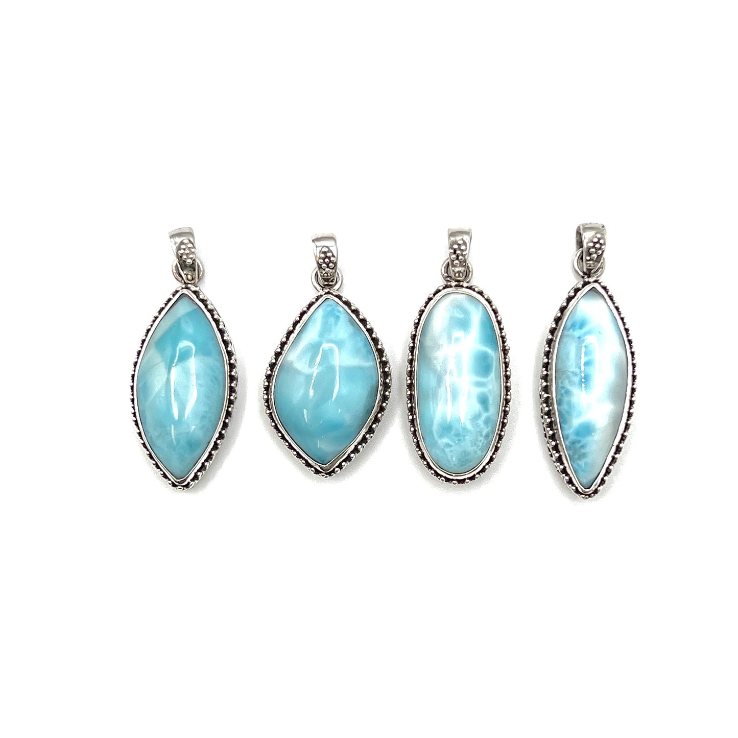 Sterling Silver Beaded Larimar Freeform Pendants