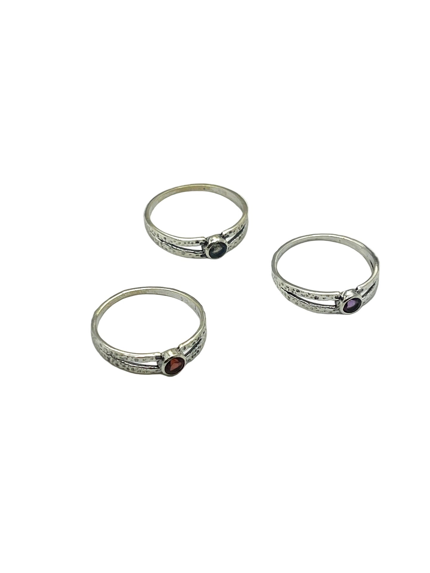 Hammered Band Gemstone Rings