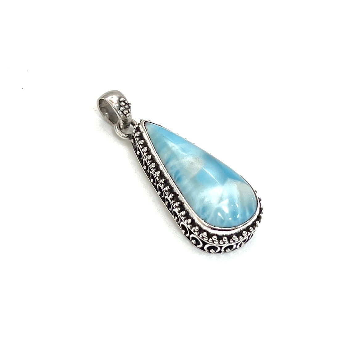 Sterling Silver Beaded Larimar Teardrop Pendants