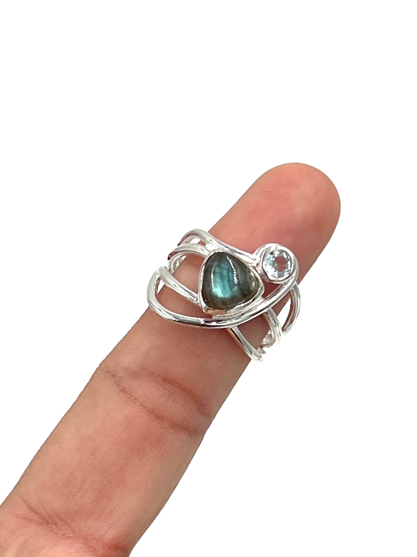 Trillion Labradorite & Blue Topaz Ring