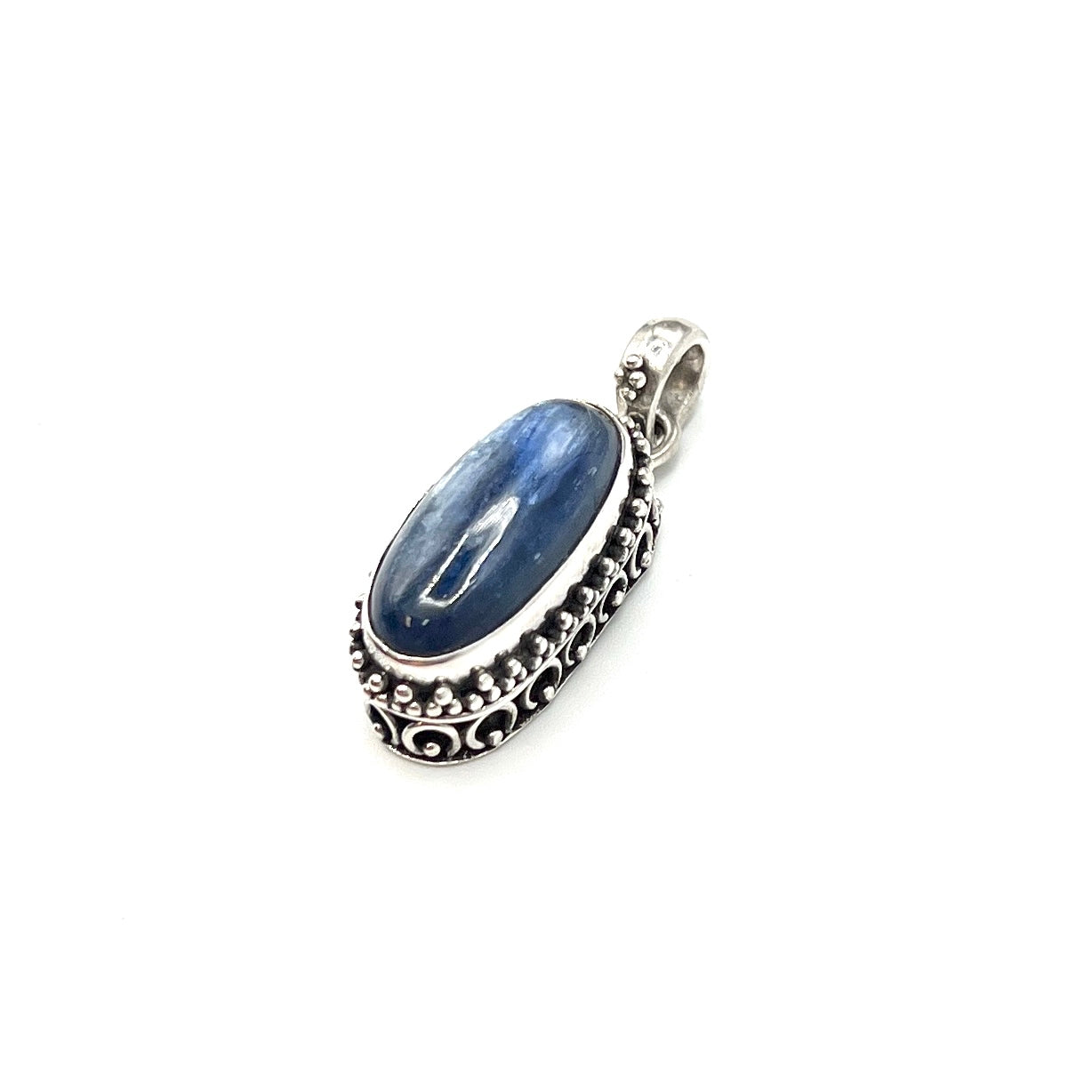 Sterling Silver Beaded Kyanite Oval Pendants