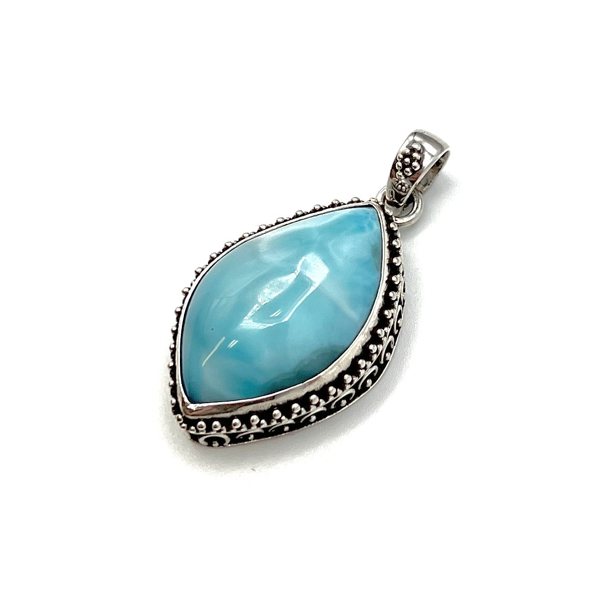 Sterling Silver Beaded Larimar Freeform Pendants