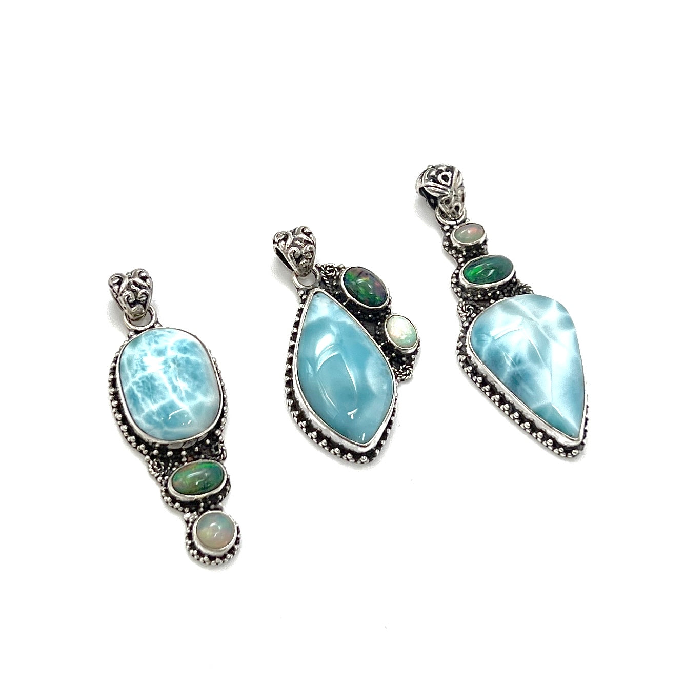 Sterling Silver Larimar & Opal Pendants