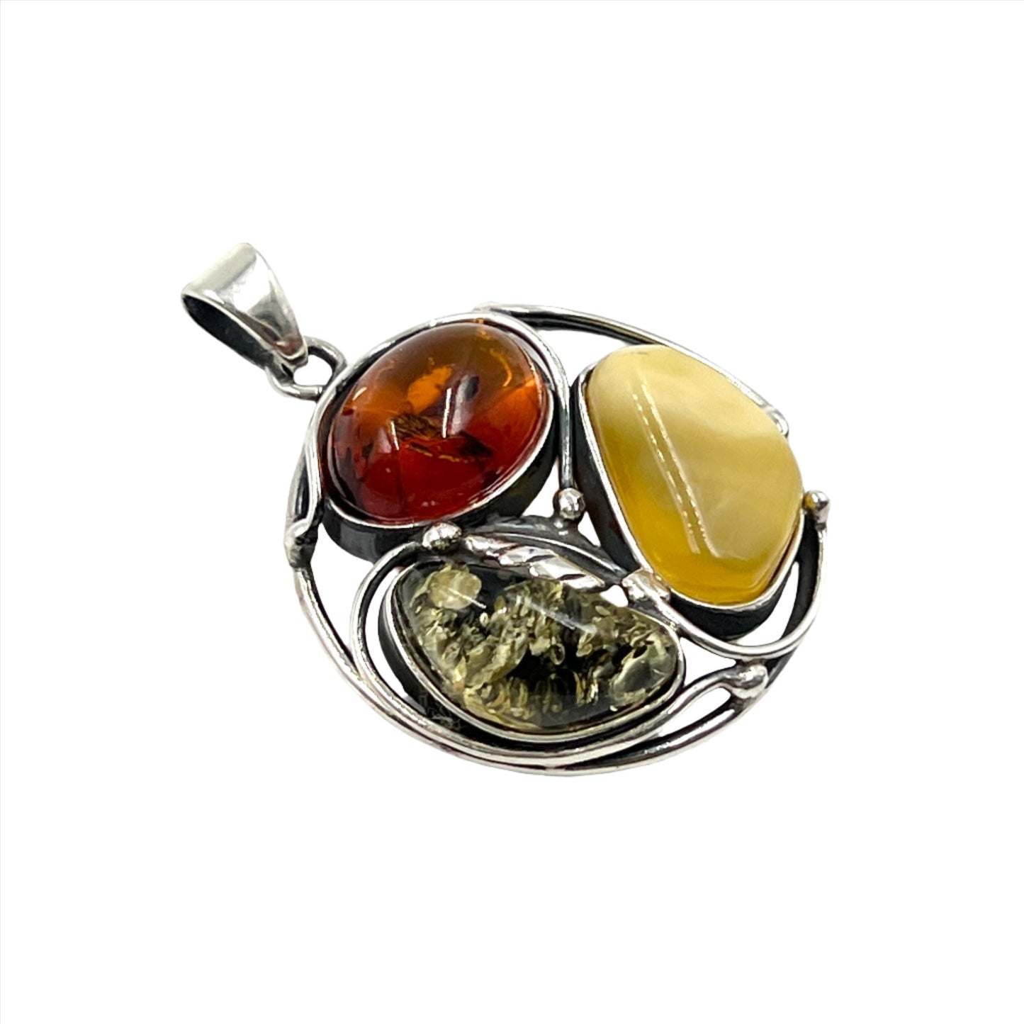 Sterling Silver Tri Amber Circle Pendants